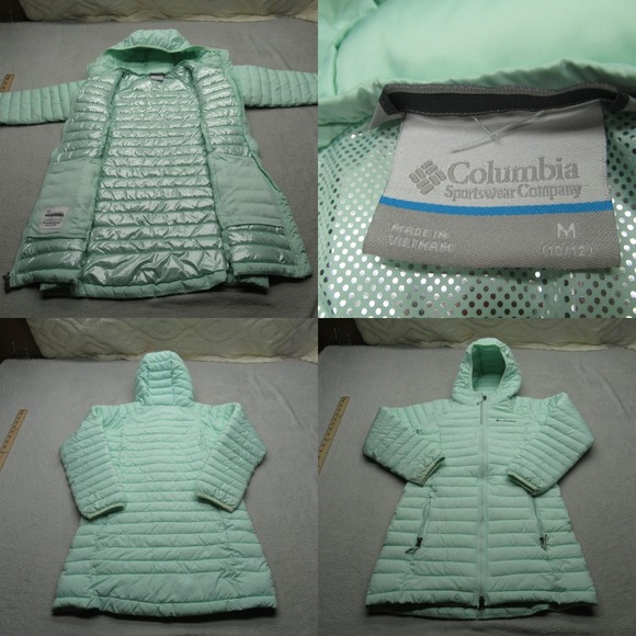 Columbia Jacket Youth Medium Lime Green Hooded Full Zip Omni Heat Quilted Puffer - Picture 1 of 16